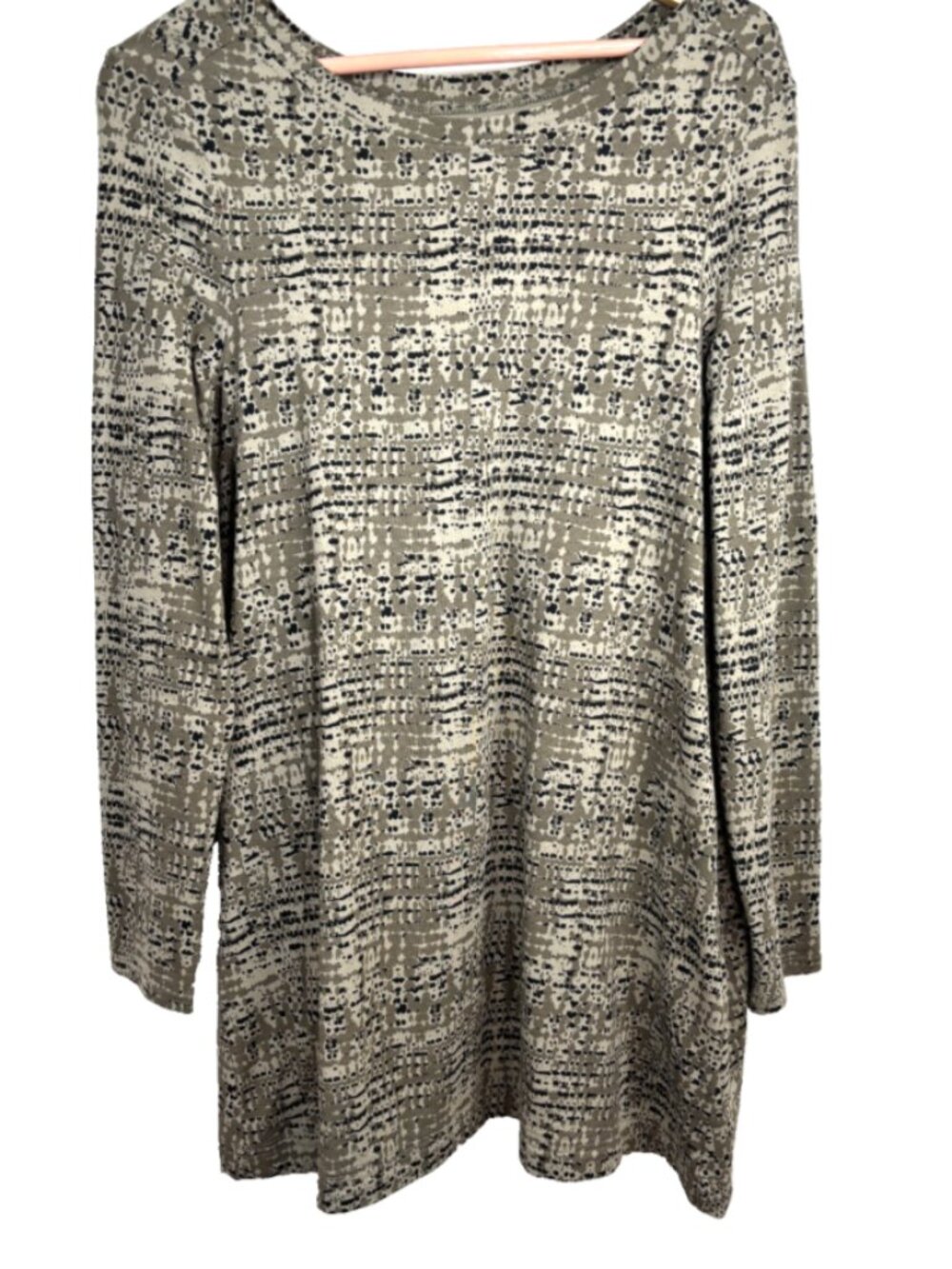 Pact Revive Organic Cotton Long Sleeve Tunic Mini Dress L Pockets Olive Green